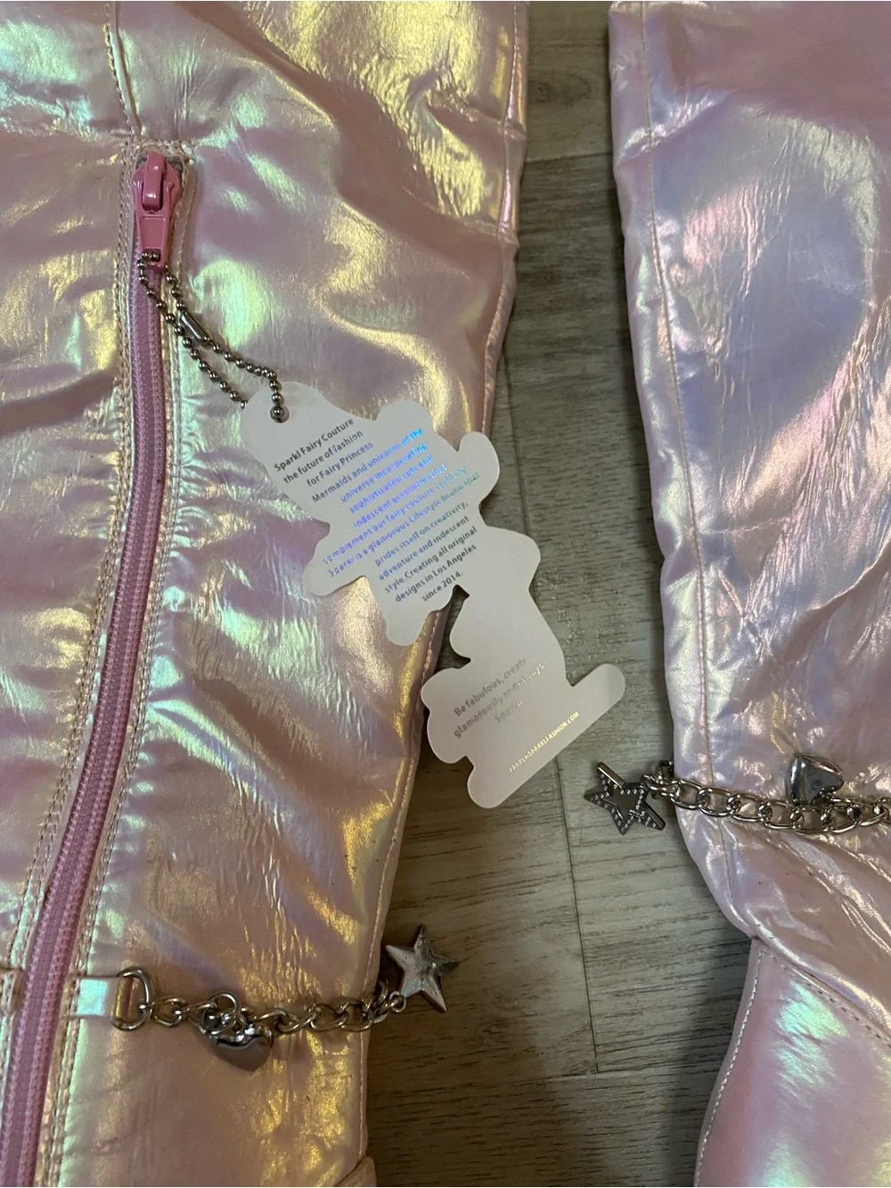 Sparkl Fairy Couture Iridescent Pink Knee-High Block Heel Boots NWT